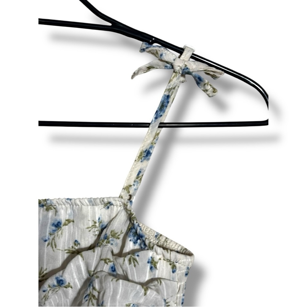 Unbranded White and Blue Floral Layered Tie Straps Empire Waist Babydoll Dress - Picture 13 of 16